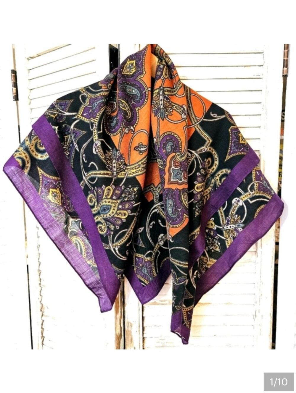 Vintage 90s Fine Wool Scarf Purple/Orange **flaws**